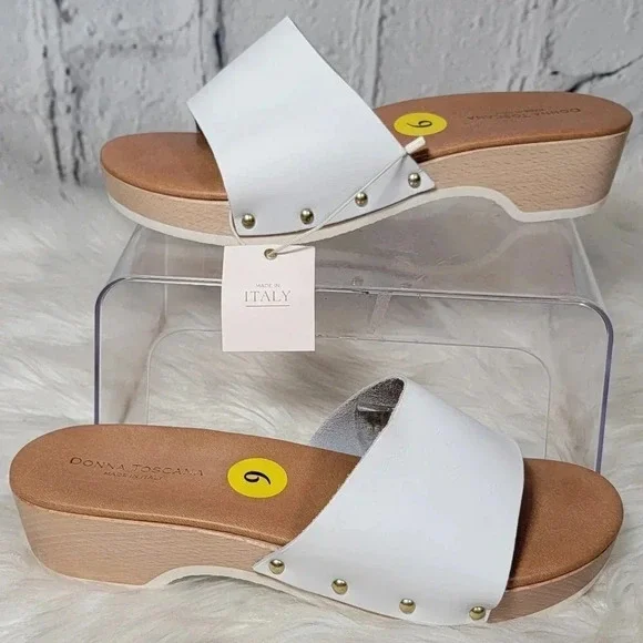 DONNA Toscana Womens White Clog Platform Slide Sandals Neutral Coastal Studded 9 - Picture 1 of 9